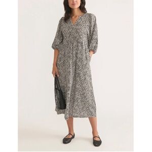 Marine Layer Lola Light Cheetah Balloon Sleeve Midi Dress